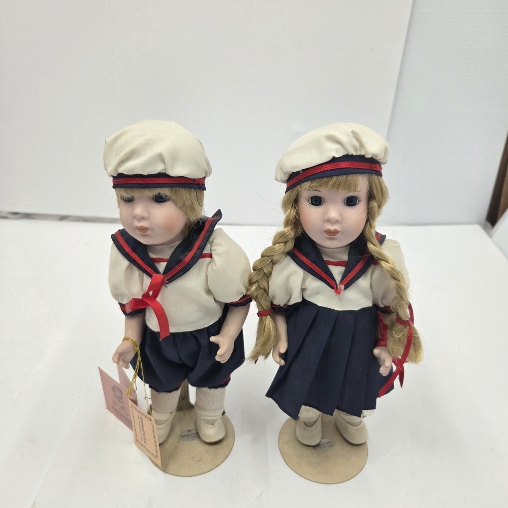 VTG Kingstate The Dollcrafter Porcelain Sailor Doll Set - Boy & Girl - 11"